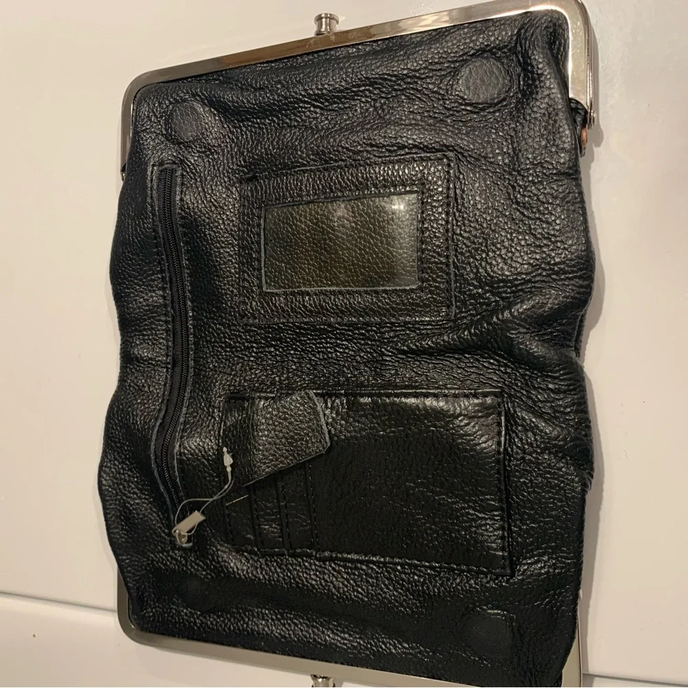 Soft Genuine Leather Black Frame Clutch Wallet | Leopard Lining